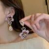Asymmetrical Diamond Drop Crystal Flower 925 Silver Needle
