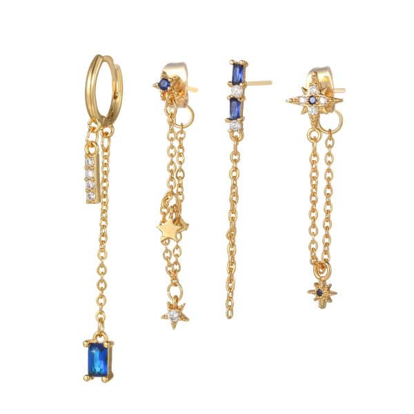 Women's Temperament Artistic Sense Chain Star Elements Zirconia Earrings Set