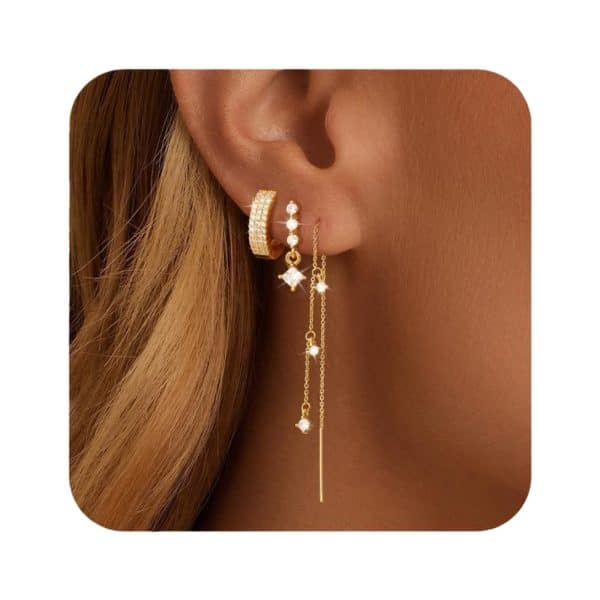 Inlaid Zircon Fashion Four Eight-pointed Stars Women's Earrings Three-piece Set