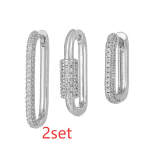 Micro Inlaid Zircon Ear Clip Geometric Three-piece Set