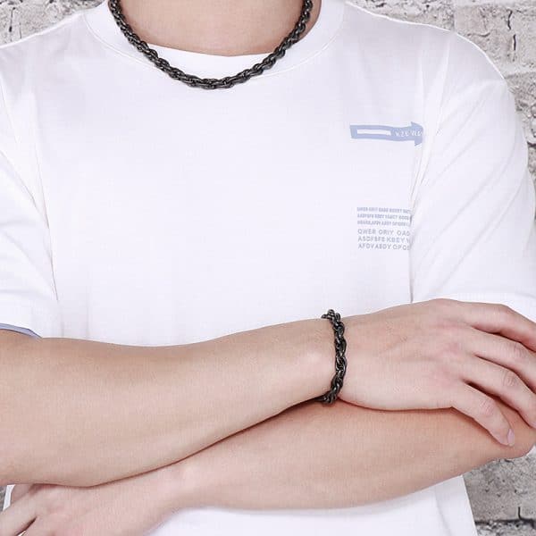 Black Dot Pattern Men's Necklace Stainless Steel Retro Men Bracelet