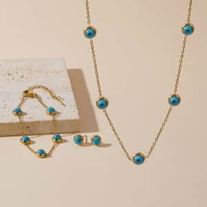 Simple All-match Titanium Steel Turquoise Collarbone Necklace Set