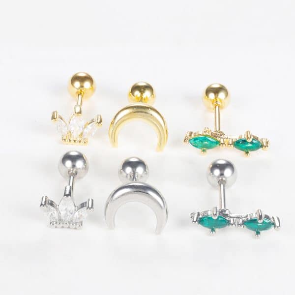 Moon Diamond Crown Stud Earring Three-piece Set
