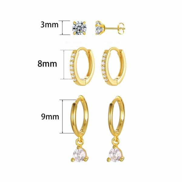 Inlaid Zircon Elegant Women's Earrings Three-piece Set