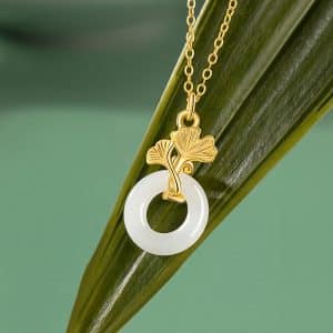 Hetian Jade Necklace Women's New Chinese National Fashion Ginkgo Leaf