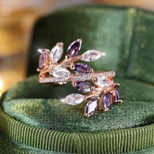 Horse Eye Zircon Leaf Ring Fashion All-match