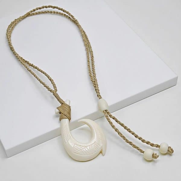 Yak Bone Carved Fishhook Brand Pendant Necklace
