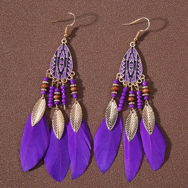 Water Drop Tassel Feather Earrings Female