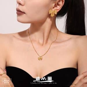 Bow Stud Earrings Stainless Steel PVD Electroplating Color Retention Simple