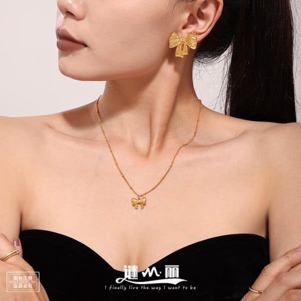 Bow Stud Earrings Stainless Steel PVD Electroplating Color Retention Simple