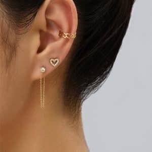 Irregular Chain Set Of Ins-style Love Ear Bone Clip Diamond Love Earrings Love Female Earrings