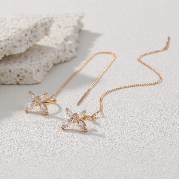 Cross Border Jewelry Personality Copper Micro Set Zircon Butterfly Ear Bone Clip Super Long Personality Tassel Ear Line Earrings