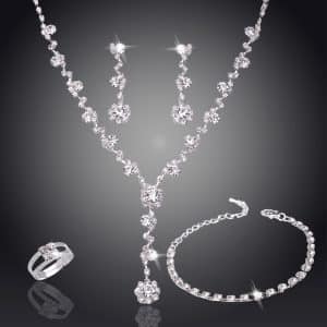 Silver Color Tone Crystal Tennis African Jewelry Set Earri Ng