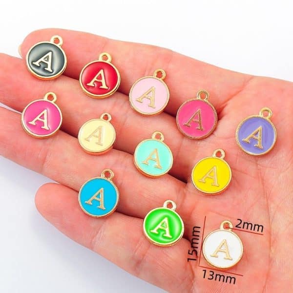 12 Colors Round Drop Oil English Letter Alloy Pendant DIY Ornament Accessories