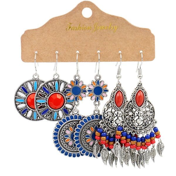 6-piece Set Tassel Bohemian Ethnic Style Hollow Stud Earrings