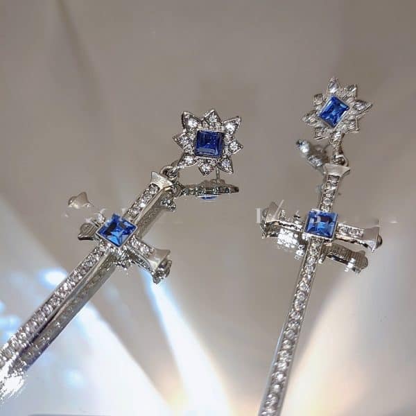 Micro Set Sapphire Cross Earrings
