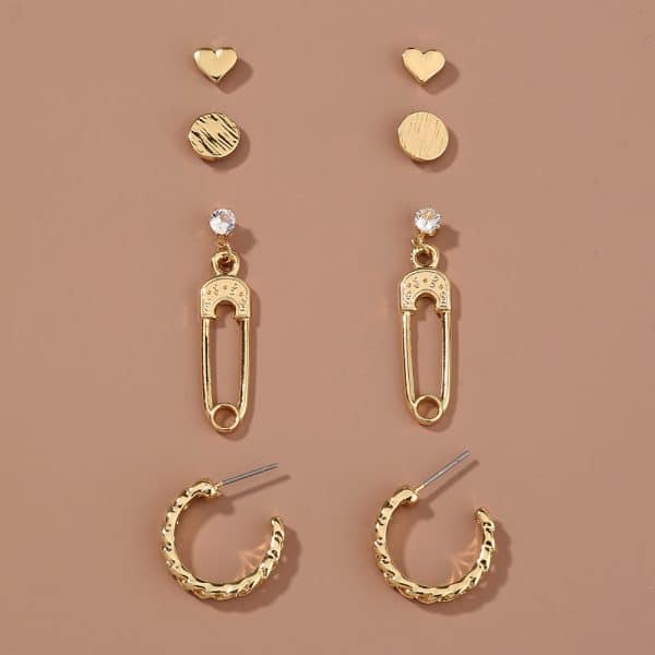 Korean style cold wind geometric set earrings creative metal wild trend temperament ladies earrings earrings
