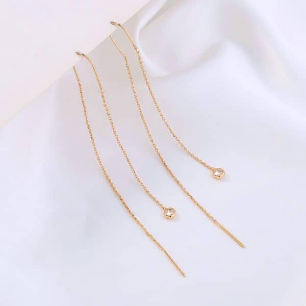 Gold Long Fringed Star Copper Circle Micro-set Zircon Earrings