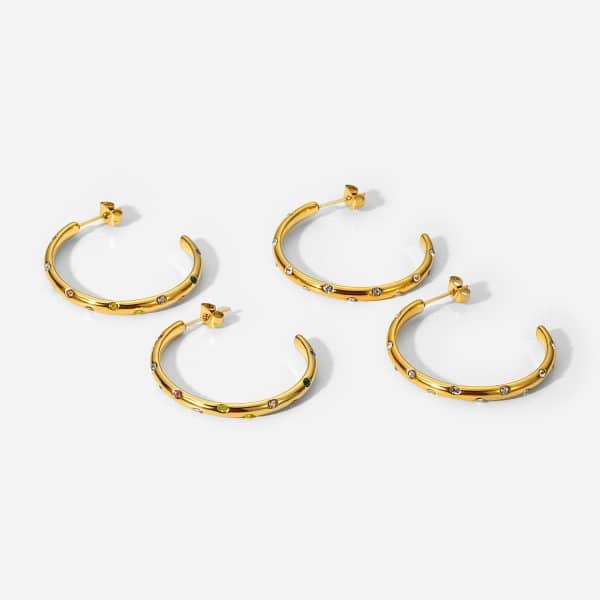 Stainless Steel Set Colored Zircon Earrings