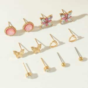 Personality Geometric Love Earrings 6 Pairs Set