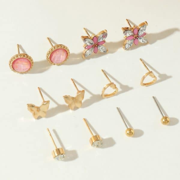 Personality Geometric Love Earrings 6 Pairs Set