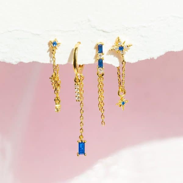 Women's Temperament Artistic Sense Chain Star Elements Zirconia Earrings Set