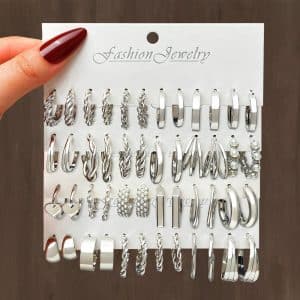 Metal Ear Ring Square Geometric Earrings Suit Combination