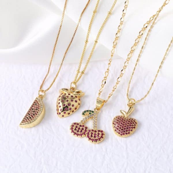 Fruit Strawberry Cherry Pendant Necklace Jewelry For Women