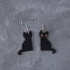 Wooden Black Skeleton Cat Drop Earrings