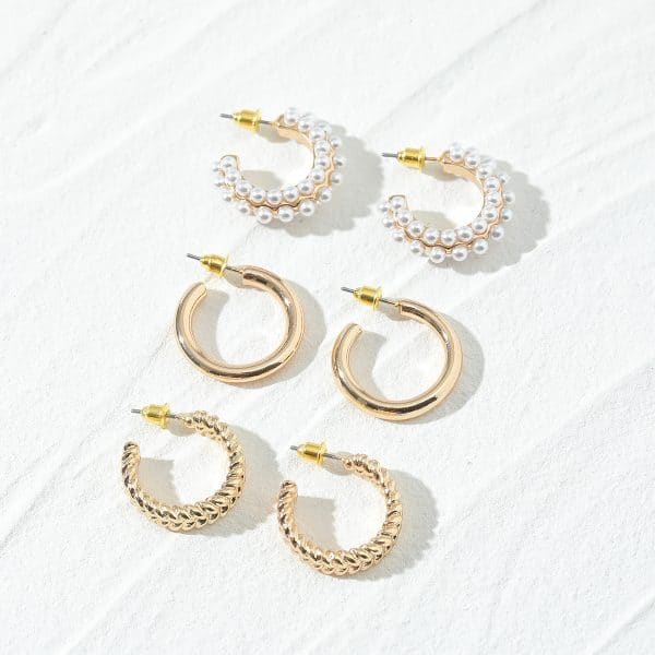 Faux Pearl Hoop Alloy Earrings Set