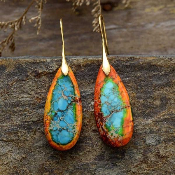 Bohemian Emperor Stone Water Drop Pendant Earrings