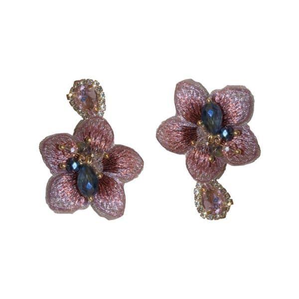Asymmetrical Diamond Drop Crystal Flower 925 Silver Needle
