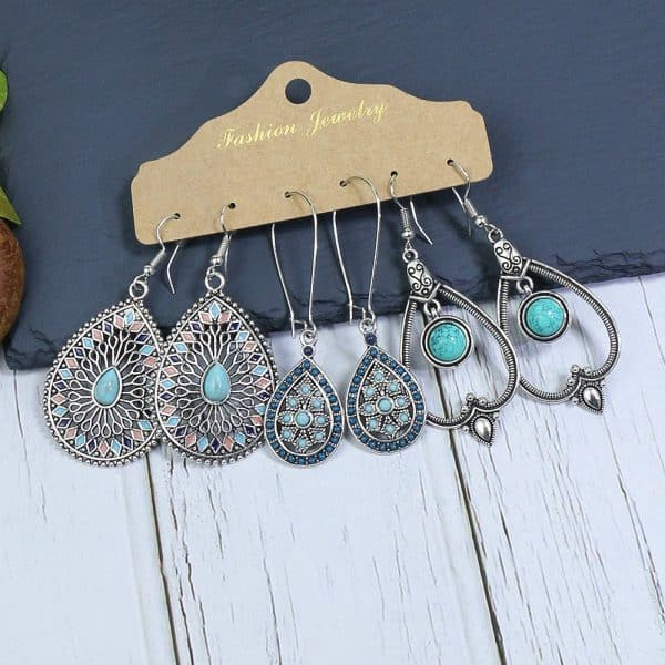 6-piece Set Tassel Bohemian Ethnic Style Hollow Stud Earrings