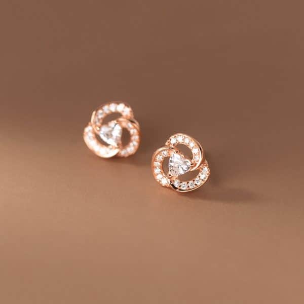 S925 Sterling Silver Diamond Set Trifolium Earrings Female