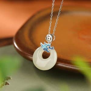 Sterling Silver Gold Plated Hetian Jade Safety Buckle Pendant