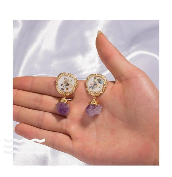 Purple Natural Stone Jewelry Colorful Crushed Shell Earrings