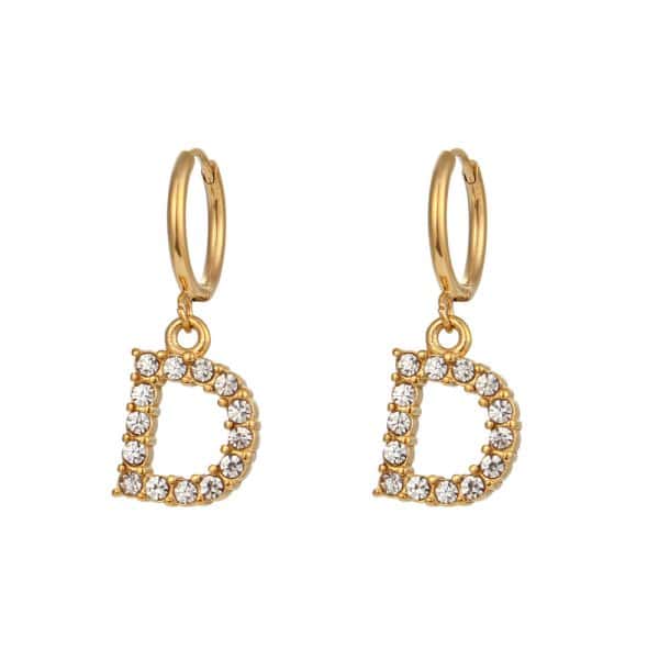 18K Gold Plated Micro Set Zircon Letter Earrings For Women