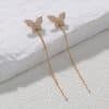 Butterfly Copper Micro Set Zircon Tassel Ear Line Femininity Senior Sense Long Tassel Face Thin Delicate Earrings