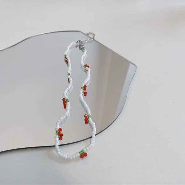 Fresh And Cute Bead Cherry Beaded Necklace