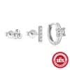 S925 Sterling Silver Fashion Simple Mini Geometric Glossy Round Eight-pointed Stars Single Row Zircon Set Earrings