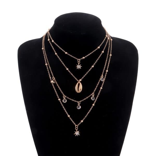 Women's Diamond Six-pointed Star Pendant Necklace Multi-layer