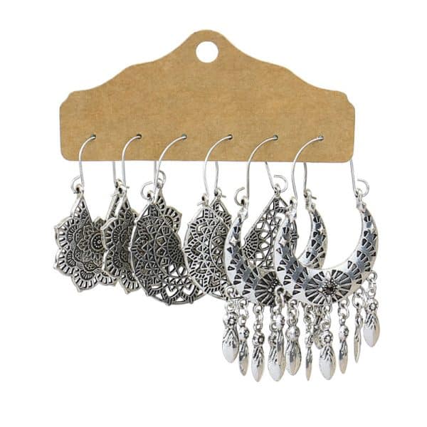 6-piece Set Tassel Bohemian Ethnic Style Hollow Stud Earrings
