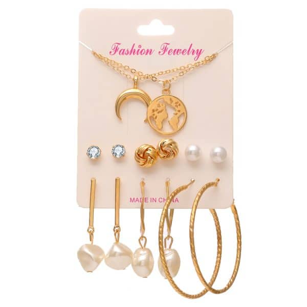 Pearl Headdress Necklace Love Tassel Earrings Set Creative Retro Simple