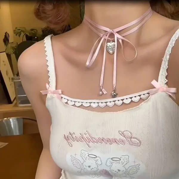 Women's Ribbon Love Pendant Fashion Necklace Clavicle Chain