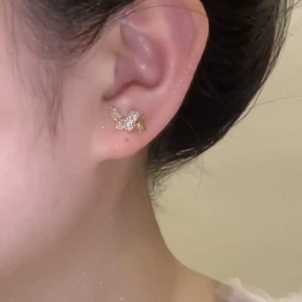 Silver Needle Micro-Set Asymmetric Butterfly Ear Cuff