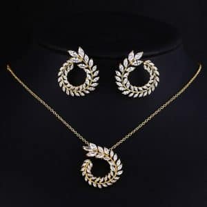 Classic Style High-end Necklace Earrings Set Olive Branch Bridal Jewelry