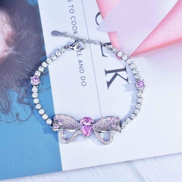 High-grade Affordable Luxury Fashion Full Diamond Bow Necklace Necklace Bracelet Ear Studs Suit
