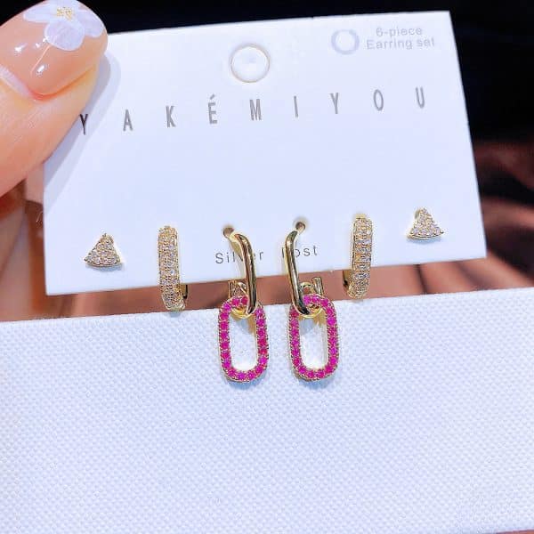 INS Wind Zircon Micro Set Geometric Stud Earrings