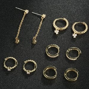 5 Pairs Gold And Silver Ring Earrings Set