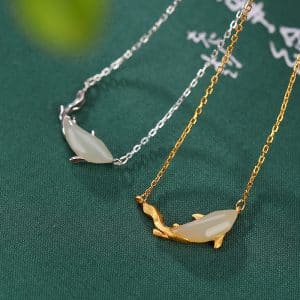 Sterling Silver Gold Plated White Jade Personality Dolphin Cute And Graceful Ladies' Pendant Silver Chain